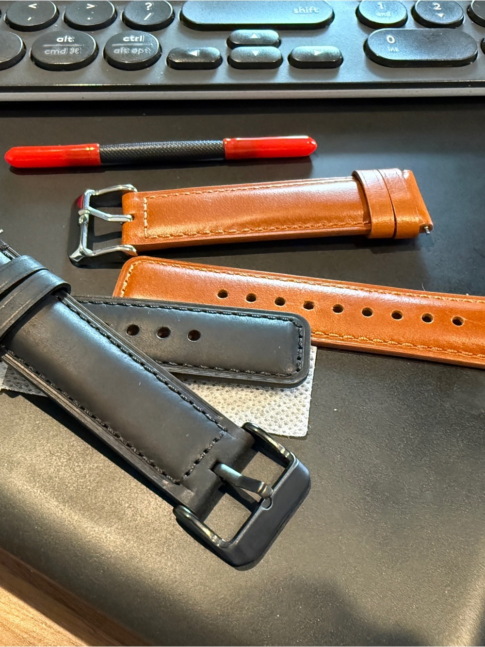 Interchangeable Leather Watch Straps - Black & Tan